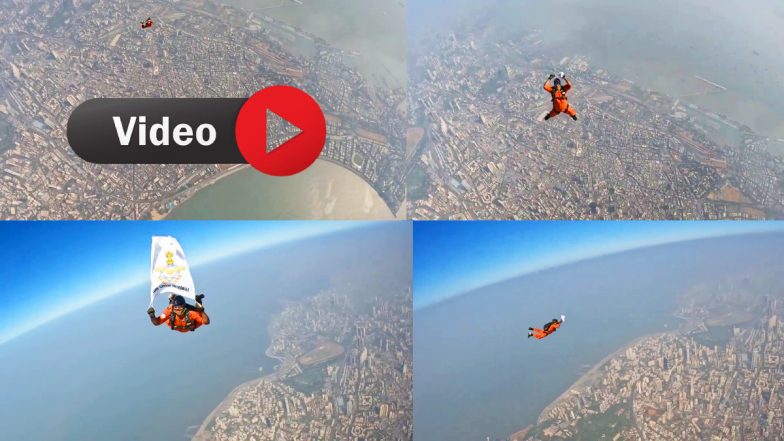 Mumbai Para Jump Video: गजब का नजारा! मरीन ड्राइव में शानदार पैराशूट जंप, 16 हजार फीट की ऊंचाई से कूदा जवान