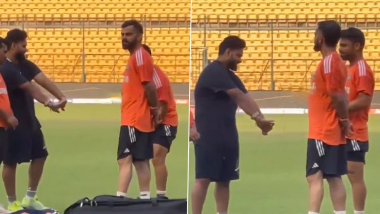 Virat Kohli Spotted With Rishabh Pant: एम चिन्नास्वामी स्टेडियम में विराट कोहली के साथ दिखें ऋषभ पंत; तीसरे टी20 पहले टीम इंडिया के ट्रेनिंग सेशन में हुए शामिल