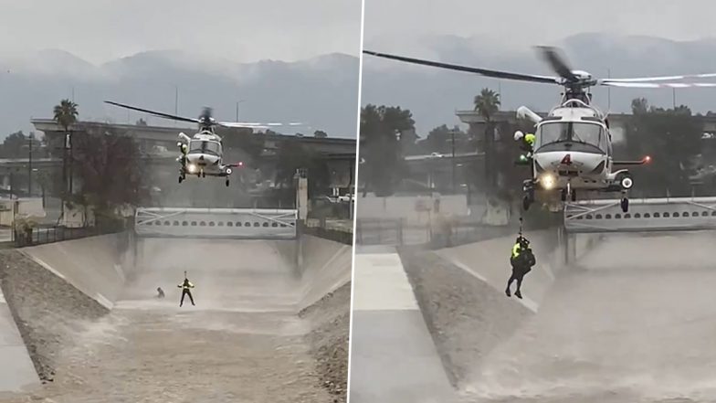 Los Angeles Floods:&nbsp;कुत्ते को बचाने के लिए&nbsp;शख्स ने&nbsp;उफनती नदी में लगाई छलांग, हेलीकाप्टर से किया गया दोनों का रेस्कु, देखें वायरल वीडियो