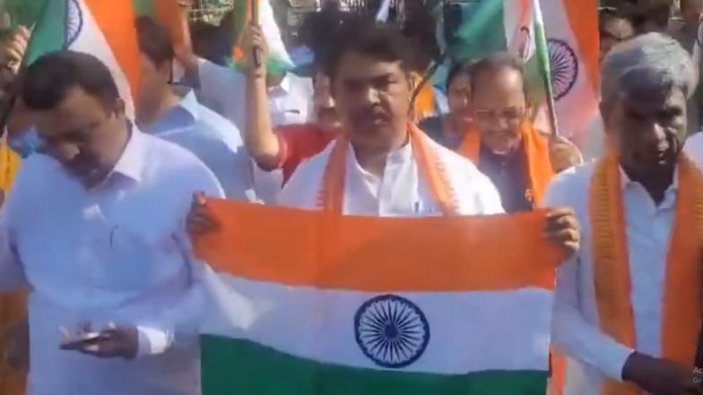 BJP Tiranga Yatra: कांग्रेस के खिलाफ बीजेपी ने निकाली तिरंगा यात्रा, सैयद नसीर हुसैन पर कार्रवाई की मांग की- VIDEO