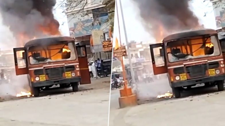 Maratha Reservation: महाराष्ट्र के जालना में मराठा आरक्षण की मांग को लेकर प्रदर्शन, आंदोलनकारियों ने MSRTC की बस में लगाईं आग- VIDEO
