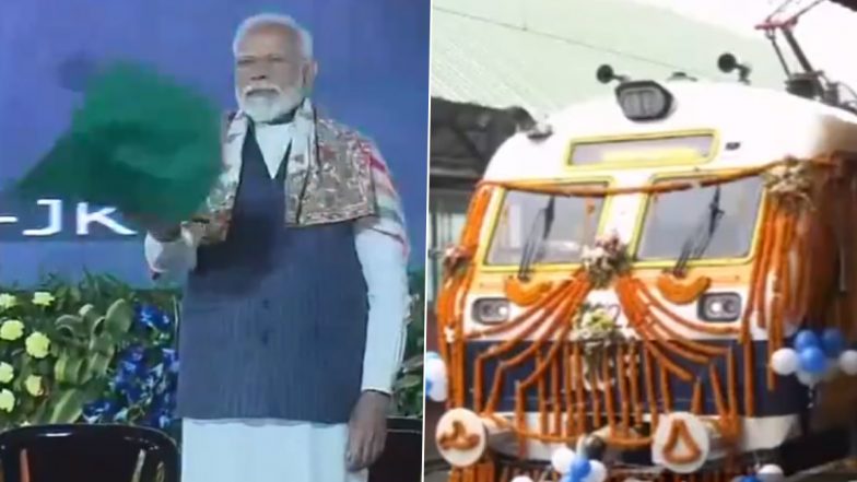 Jammu First Electric Train: पीएम मोदी की सौगात, जम्मू के घाटी में पहली इलेक्ट्रिक ट्रेन को दिखाई हरी झंडी, संगलदान स्टेशन-बारामूला के बीच चलेगी- VIDEO