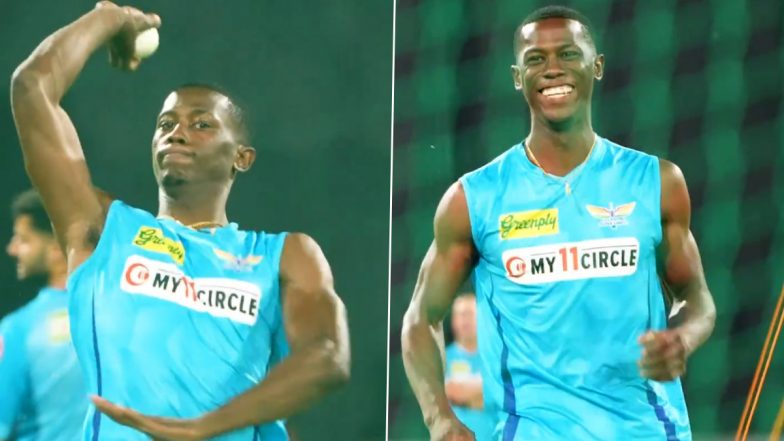 Shamar Joseph at LSG Training Camp: IPL से पहले एलएसजी नेट्स में दिखे शमर जोसेफ, उनकी मुस्कान ने जीते लाखों दिल, देखें वीडियो