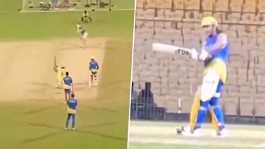 MS Dhoni Plays Helicopter Shot: चेन्नई में अभ्यास के दौरान एमएस धोनी के बल्ले से निकला हेलीकाप्टर शॉट, IPL से पहले जमकर कर रहे हैं प्रैक्टिस- Video