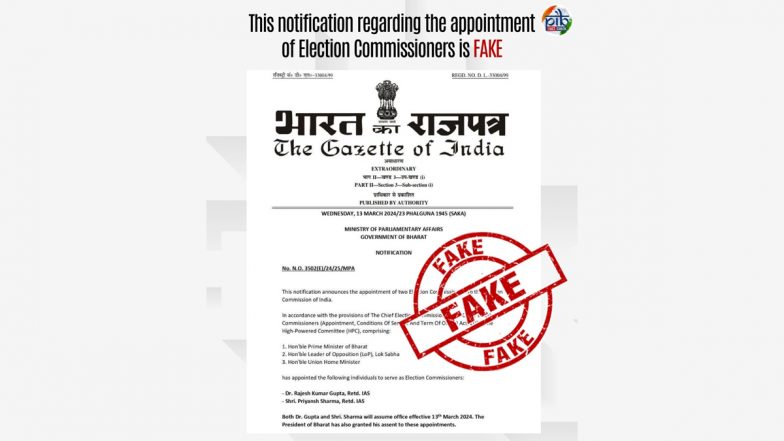 Fact Check: 'चुनाव आयुक्तों की नियुक्ति का नोटिफिकेशन अभी नहीं हुआ है जारी' PIB ने झूठे दावों का किया खंडन (View Tweet)