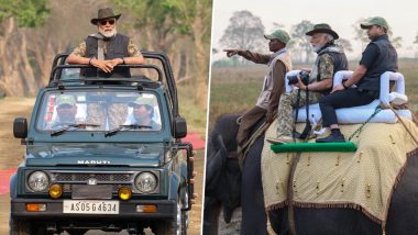 PM MODI: पीएम मोदी पहुंचे काजीरंगा नेशनल पार्क, सफारी के दौरान हाथियों को खिलाया गन्ना