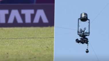 IPL 2024: RR बनाम LSG मैच के दौरान सवाई मानसिंह स्टेडियम में SpiderCam का तार टूटकर जमीन पर गिरा, खेल में डाला विघन, देखें वीडियो