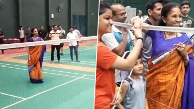Supriya Sule Plays Badminton:  सुप्रिया सुले बारामती में चुनाव प्रचार के दौरान बैडमिंटन खेलती आईं नजर, देखें वीडियो