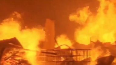 Thane Fire Video: मुंबई से सटे ठाणे के भिवंडी में एक गोदाम में लगी भीषण आग, दमकल की टीम काबू पाने में जुटी