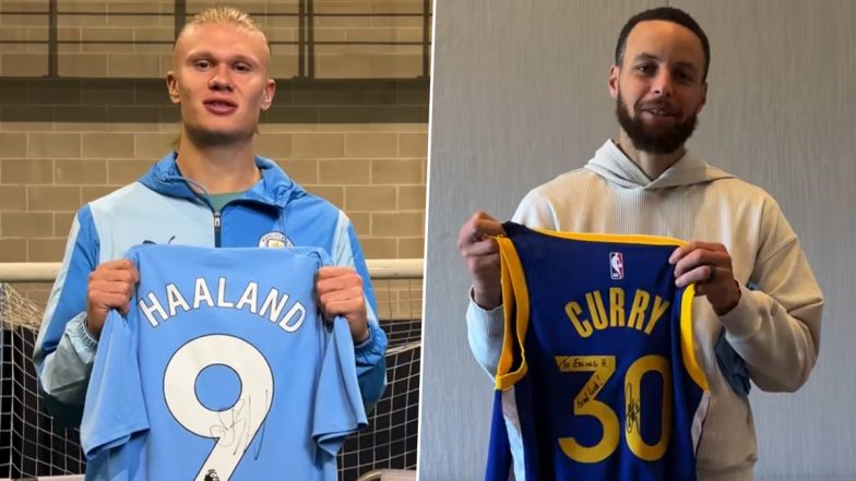 मैनचेस्टर सिटी के Erling Haaland और गोल्डन स्टेट वॉरियर्स Stephen Curry ने आगामी मैचों में गुड लक के लिए वर्चुअली स्वैप किया जर्सी, देखें वीडियो