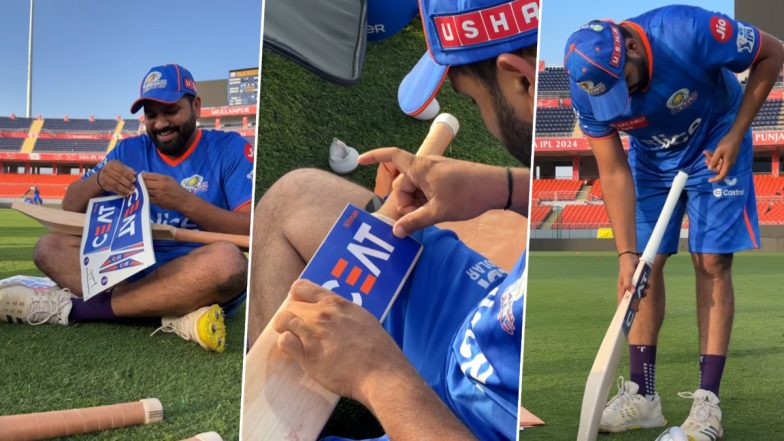 Rohit Sharma Pasting Stickers on His Bat: रोहित शर्मा ने अपने बल्ले पर स्टिकर चिपकाने का वीडियो किया साझा, देखें पोस्ट