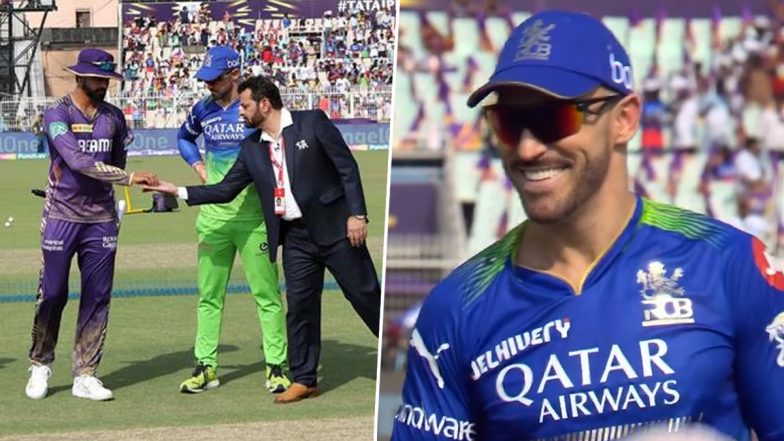 KKR बनाम RCB टॉस के दौरान ब्रॉडकास्टर के सिक्का उछालने पर फाफ डु प्लेसिस ने भरी मुस्कान दी. देखें वीडियो