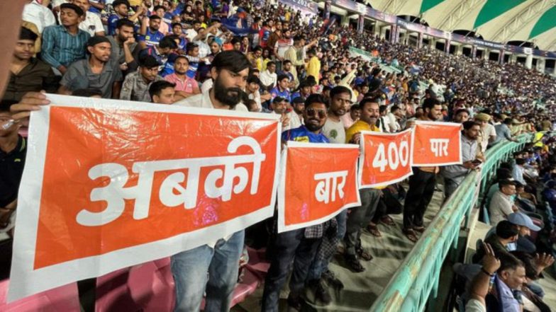 LSG vs DC IPL 2024: एकाना क्रिकेट स्टेडियम में फैंस ने दिखाई 'अबकी बार 400 पार' लिखी प्लेकार्ड, वीडियो और तस्वीरें वायरल