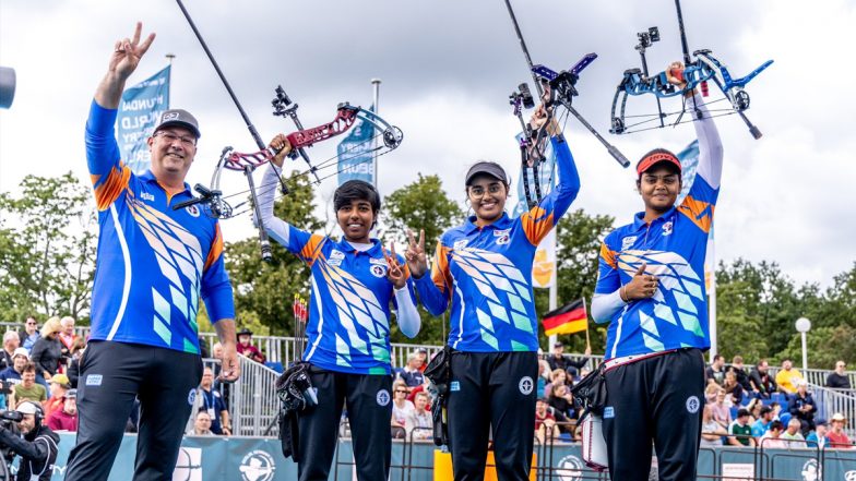 Shanghai Archery World Cup 2024: भारतीय महिलाओं ने किया कमाल! ज्योति वेन्नम, अदिति स्वामी, परनीत कौर ने शंघाई तीरंदाजी विश्व कप में जीती गोल्ड मेडल