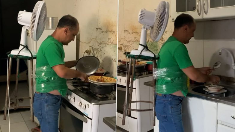 खाना बनाते समय गर्मी से बचने के लिए शख्स ने भिड़ाया जबरदस्त जुगाड़, Viral Video देख हो जाएंगे हैरान