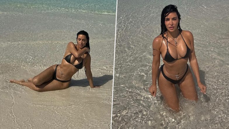 Kim Kardashian ने ब्लैक बिकनी पहन समंदर किनारे लगाई आग, एक्ट्रेस की हॉटनेस ने बढ़ाया पारा (View Pics)