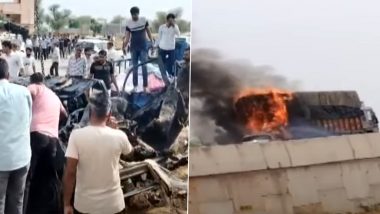 Rajasthan Road Accident Video: सीकर में बड़ा हादसा, ट्रक से टक्कर के बाद कार में लगी भीषण आग, एक ही परिवार के 7 लोगों की जिंदा जलकर मौत