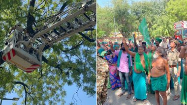 Tamil Nadu Farmers Protest in Delhi: दिल्ली में तमिलनाडु के किसानों का खोपड़ी-हड्डी के साथ प्रोटेस्ट,  सुसाइड करने मोबाइल टावर और पेड़ पर चढ़े प्रदर्शनकारी (Watch Video)