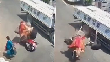 Man Attacked By Bull in Bengaluru: बीच सड़क में सांड ने अचानक किया स्कूटी सवार पर हमला, ट्रक के नीचे आते-आते बचा शख्स | Watch Video