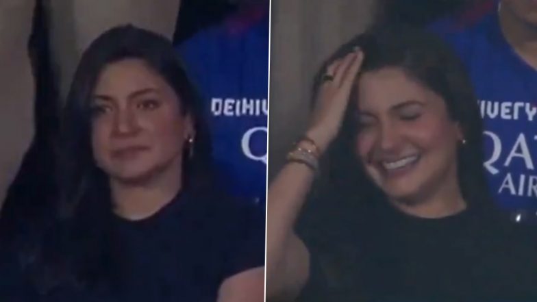 RCB vs DC मैच के दौरान अनुष्का शर्मा को एम चिन्नास्वामी स्टेडियम में विराट कोहली को चीयर करते हुए देखा गया, देखें वीडियो