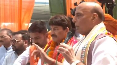 Delhi: मनोज तिवारी के समर्थन में रक्षा मंत्री राजनाथ सिंह ने किया रोड शो -Video