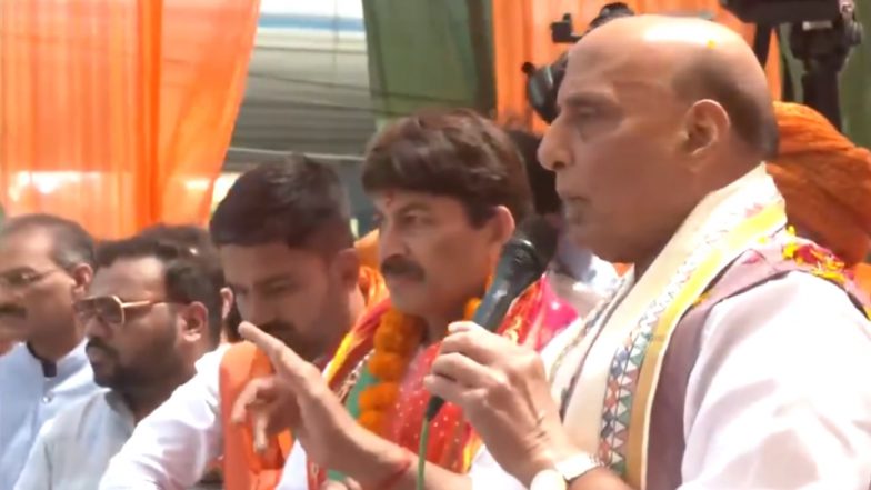 Delhi: मनोज तिवारी के समर्थन में रक्षा मंत्री राजनाथ सिंह ने किया रोड शो -Video