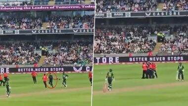 Palestine Supporter Invades Pitch: ENG बनाम PAK दूसरे टी20 मैच के दौरान फ्री फिलिस्तीन का नारा लगते हुए फिलिस्तीन का झंडा लेकर ग्राउंड में घुसा समर्थक, देखें वीडियो