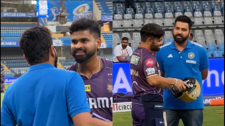 Rohit Sharma Meets KKR Players: वानखेड़े स्टेडियम में अभ्यास सत्र के दौरान कोलकाता नाइट राइडर्स के खिलाड़ियों से मिले रोहित शर्मा, देखें वीडियो