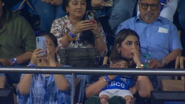Jasprit Bumrah's Son Spotted at Wankhede: वानखेड़े स्टेडियम में मैच के दौरान बेटे अंगद के साथ दिखी जसप्रीत बुमराह की पत्नी संजना गणेशन, देखें वायरल तस्वीरें