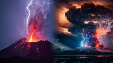 Lightning Struck Volcano Video: जब आग उगलते ज्वालामुखी पर आसमानी बिजली ने किया वार, वीडियो में देखें अद्भुत नजारा