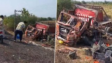 Gujarat Truck Accident: गुजरात के सूरत में टमाटर से लदे ट्रक का NH-53 पर एक्सीडेंट, देखें वीडियो