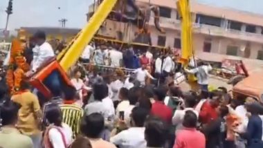 Video: महाराणा प्रताप की प्रतिमा पर माल्यार्पण के दौरान हादसा, पलट गई नगर पालिका की क्रेन