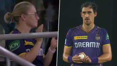 Alyssa Healy Claps for Mitchell Starc: मिशेल स्टार्क की हौसलाअफजाई के लिए स्टेडियम पहुंचीं पत्नी एलिसा हीली, गेंदबाज ने पहले क्वालीफायर में मचा दिया कोहराम, देखें वीडियो