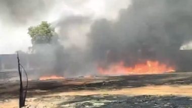 Fire in Oil Company Godown In Madhya Pradesh: मुरैना में इंडियन ऑयल कॉर्पोरेशन के एक गोदाम में लगी आग, घटनास्थल पर पहुंची फायर ब्रिगेड की टीम-Video