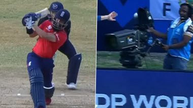 Moeen Ali’s Six Hits Camera: टी20 वर्ल्ड कप में नामीबिया के खिलाफ मैच में मोईन अली का छक्का कैमरे से टकराया, वीडियो हुआ वायरल