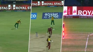 WI vs SA T20 World Cup 2024: एनरिक नॉर्टजे ने शानदार डायरेक्ट हिट लगाकर आंद्रे रसेल को किया रन आउट, देखें वीडियो