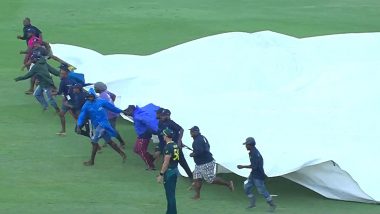 Rain stops play In St Lucia: रोहित शर्मा की धमाकेदार पारी में बारिश ने डाली बाधा, मैच रुकी, पिच पर चढ़ा कवर