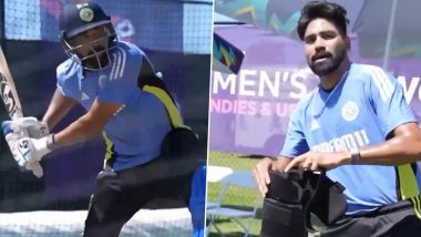 Mohammed Siraj Practices Big Shots: बांग्लादेश के खिलाफ T20 विश्व कप सुपर 8 मैच से पहले मोहम्मद सिराज ने नेट्स में बल्ले से किया बड़े शॉट्स का प्रैक्टिस, देखें वीडियो