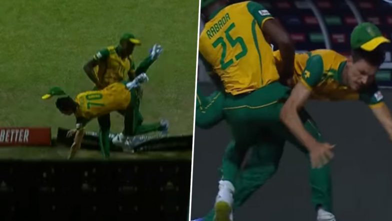 WI vs SA ICC T20 World Cup 2024: कैच लेने की कोशिश में कगिसो रबाडा और मार्को जेनसन के बीच हुई जोरदार टक्कर, देखें वीडियो