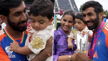 Jasprit Bumrah Shares Adorable Moment: भारत को जीत दिलाने के बाद जसप्रीत बुमराह ने पत्नी संजना गणेशन और बेटे अंगद के साथ साझा किया खूबसूरत पल, देखें पोस्ट