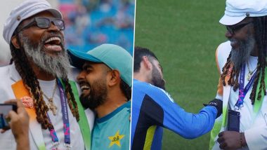 Babar Azam Autograph on Chris Gayle’s Blazer: भारत के खिलाफ टी20 विश्व कप 2024 मैच से पहले बाबर आजम ने क्रिस गेल के ब्लेज़र पर दिया ऑटोग्राफ, देखें तस्वीरें