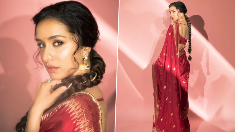 Shraddha Kapoor ने रेड साड़ी में शेयर की खूबसूरत तस्वीरें, बोलीं - 'बिजली वाली चोटी देखी है कभी?' (View Pics)