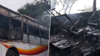 VIDEO: तेलंगाना के महबूबनगर में ट्रक और बस के बीच भीषण टक्कर, जलती बस से बचाए गए 33 यात्री