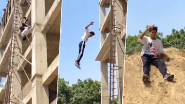 Video: रील बनाने के लिए युवक ने खतरे में डाली अपनी जान, बिल्डिंग से नीचे छलांग लगाई, लोग वीडियो देखकर हुए हैरान