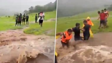 CBD Belapur Waterfall: नवी मुंबई में सीबीडी बेलापुर के पास झरने पर फंसे करीब 50 पर्यटक, मानव श्रृंखला बनाकर ऐसे बचाया गया, देखें वीडियो