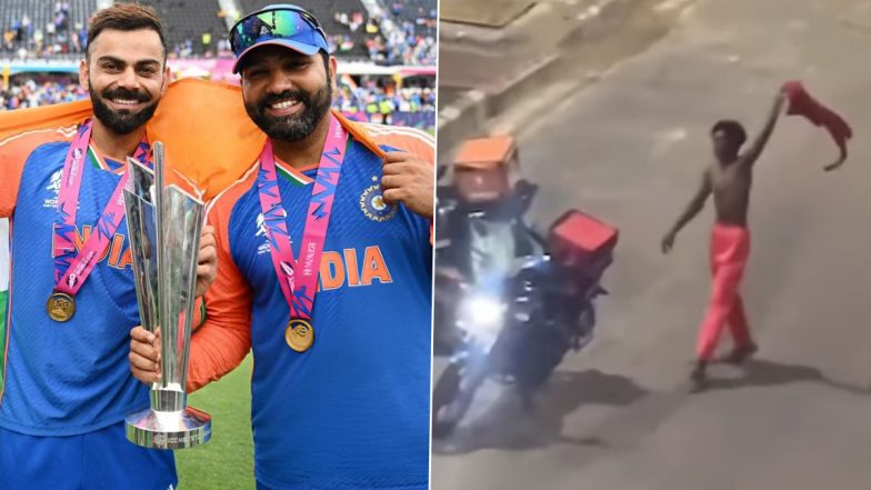 Delivery Boy Celebrating Alone on Road: फूड डिलीवरी बॉय ने बीच सड़क पर अकेले टी-शर्ट उतारकर नाचते हुए मनाया भारत की टी20 विश्व कप जीत का जश्न, देखें वायरल वीडियो