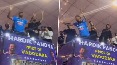 Pandya Brothers Sing Chak de India: टी20 विश्व कप की विक्ट्री परेड के दौरान वडोदरा में हार्दिक और क्रुणाल पांड्या ने फैंस के साथ चक दे ​​इंडिया, देखें वीडियो