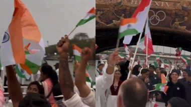 Indian Athletes Chant Bharat Mata Ki Jai: भारत माता की जय के नारों से गूंजा फ़्रांस, पेरिस ओलंपिक के ओपनिंग सेरेमनी में भारतीय एथलीटों का वीडियो देख झूम उठेंगे रोम-रोम- Watch