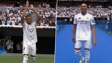 Kylian Mbappe Unveiling Ceremony: सैंटियागो बर्नब्यू में रियल मैड्रिड के खिलाड़ी के रूप में जुड़े फ्रेंच फुटबॉल स्टार किलियन एमबाप्पे