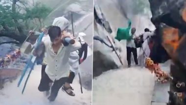 Gujarat Rains Video: खतरे के बीच अटूट श्रद्धा! मूसलाधार बारिश में गिरनार पर्वत पर पालकी उठाए पहाड़ की सीढ़ियां चढ़ते रहे भक्त